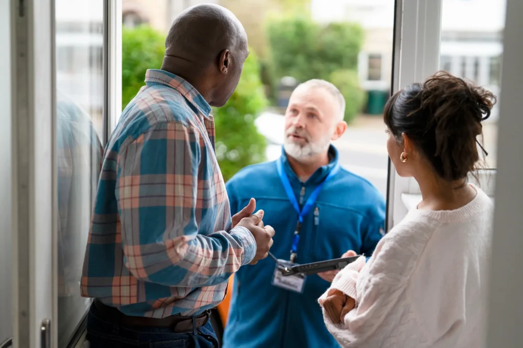 Man speaking on a doorstep
