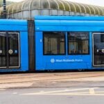 Wolverhampton, UK - March 21 2024: West Midlands Metro approaching Piper's Row tram stop