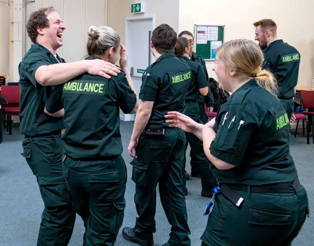 Paramedic training laughing