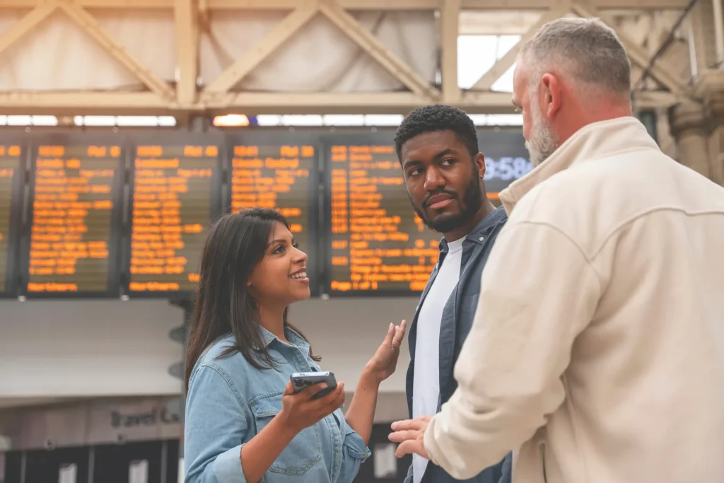 Two passengers in a conflict situation at a train station in London