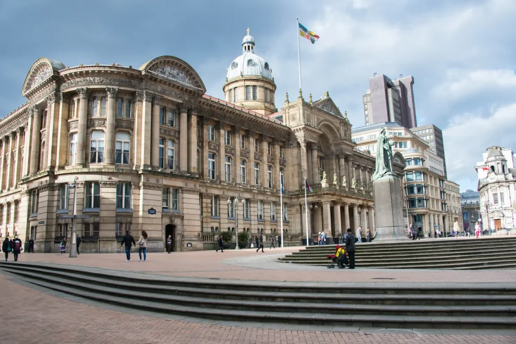 Birmingham City Council building appearing calm and not affected by protest activity