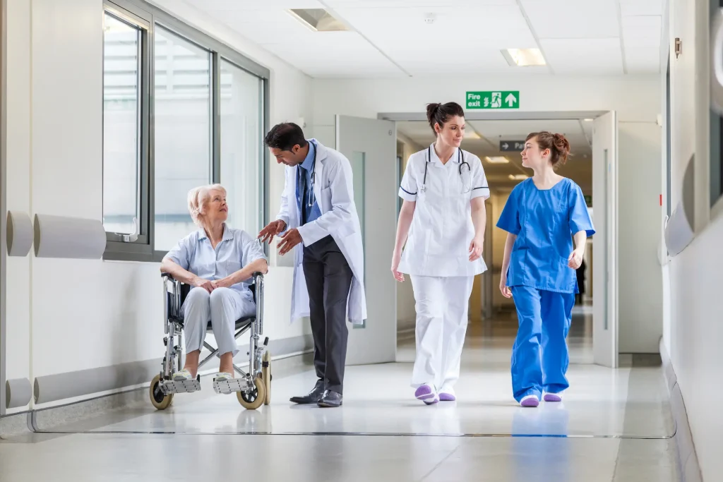 Doctors and nurses working together in a hospital ward