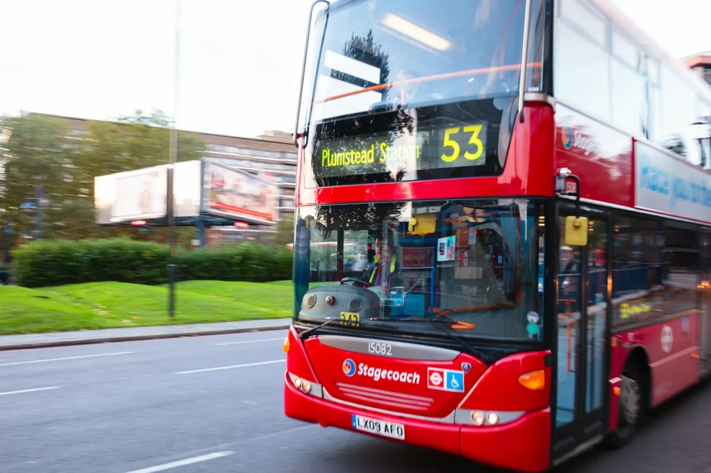 A London bus with a lone driver