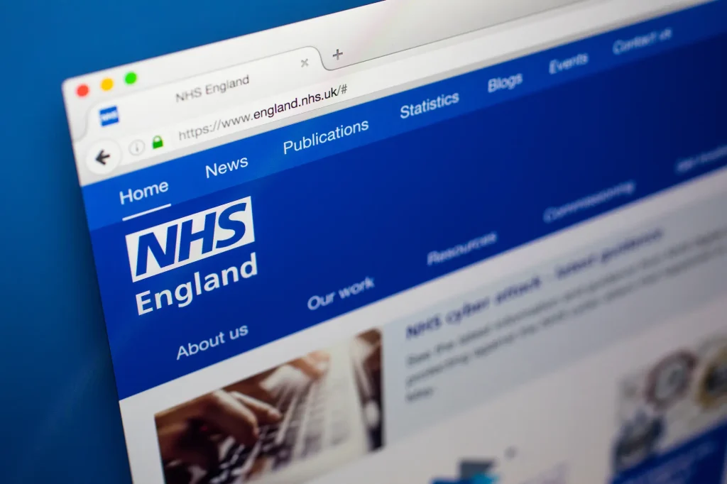 NHS England computer screen