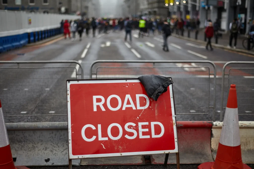 A road has been blocked by a group of protestors