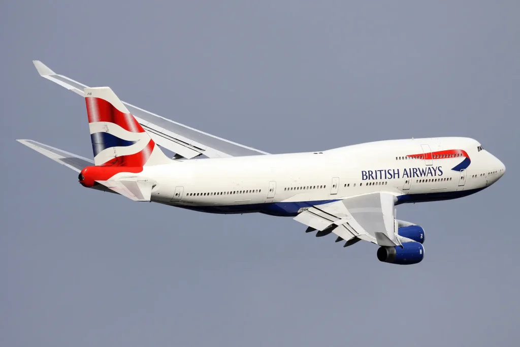 A British Airways plane in the sky